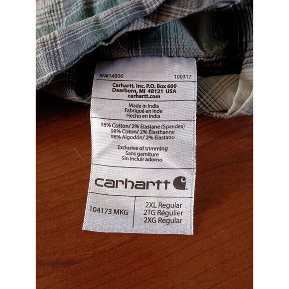 Carhartt Shirt Mens XXL Plaid Relaxed Fit Short Sleeve Casual Button Up Pockets - Picture 6 of 9